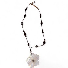 Black & white Glass-Stone necklace with white flower pendant Mother of Pearl picture