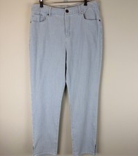 Chico's Light Blue Pinstriped So Slimming Girlfriend Ankle Jeans Size 10R or 1.5 picture