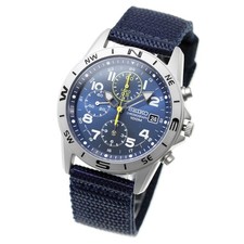 SEIKO SND379R Men's Chronograph Watch Navy Blue Nylon 100M Quartz Overseas Model picture