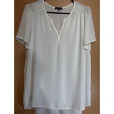 Pleione Womens White Split Neck Short Sleeve High Low Blouse Top Size M picture