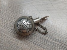 VTG ANTIQUE OTTOMAN ISLAMIC HAND CARVED WHITE METAL PERFUME FLASK BOTTLE / KOHL picture