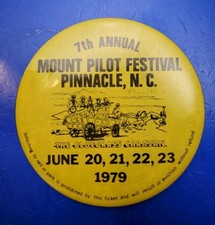 VTG 1979 Mount Pilot Festival Pinnacle NC Bluegrass Caravan Ticket Pin Button picture