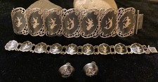 Vintage Niello Siam STERLING SILVER Dancing Godesses Earrings & 2 Bracelet #110 picture