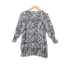 Chico's Blouse Womens 2 L Grey Snakeskin Print Bubble Hem Button Arm Slit picture