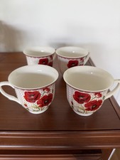 4 VTG Mid-20th Cent. Shanos Tea Cups Red Poppy Floral Pattern Red Polka Dots 3