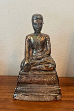 Antique 17th c Coin Silver Seated Buddha Figure, Bhumisparsha Mudra- 8.25