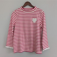 NEW Women's Talbot's Heart Lace Pink Stripe Sweatshirt Petite Small Valentine's picture