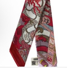 Hermes Splash Park Twilly Silk Bag Scarf Rouge Rose Bleu Authentic FRANCE NWT picture
