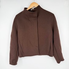 NEW OGL FuzzLuxe Minimalist Stand Collar Cropped Jacket XS Brown Modern Cozy picture