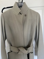REISS Women’s Dove Gray Coat Belted Buckle Collared Mid-Length Size M picture