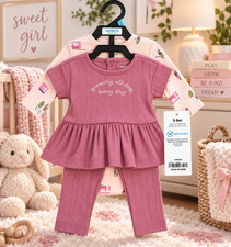 Carter’s Baby Girl 3-6M 3 Piece Outfit Set Pink Bodysuit Pants Top NWT picture