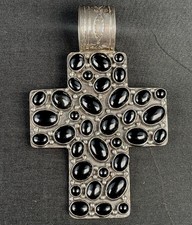 Nakai Navajo Sterling Black Onyx Massive 5in Cluster Cross Pendant 95.85g picture