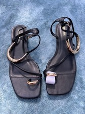 Cushionaire Secret Flat Sandals Size 11 Black Vegan Leather Gold Hardware picture