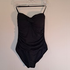 Anne Cole One Piece Swimsuit, Black, Ruched, Size 10, Removable strap. picture