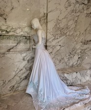 Amy Lee Hilton Bridal Wedding Dress White Blue Beaded Train Sz 10 RareNWT picture