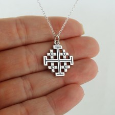 Jerusalem Cross Necklace - 925 Sterling Silver - Five-fold Pendant Symbol Potent picture