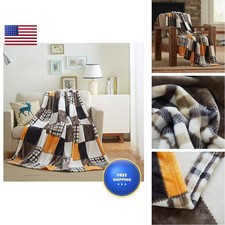 Tache Fall Orange Plaid Micro Fleece Throw Blanket 90x90 Full/Queen Size picture