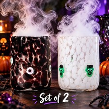 Anthropologie Mystic Icon Juice Glasses Set of 2 Eyeball & Frankenstein picture