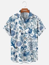 Ocean Reef Marine Life Mens Hawaiian Short Sleeve Shirt Summer Resorts DUTY PAID picture