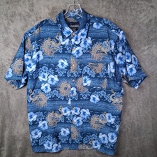 XG Island Tropics Shirt Mens Large Blue Dragon Floral AOP Short Sleeve Casual  picture