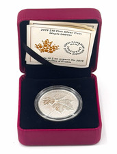 ROYAL CANADIAN MINT 2019 CANADA $10 SILVER MAPLE LEAVES COIN BOX COA picture