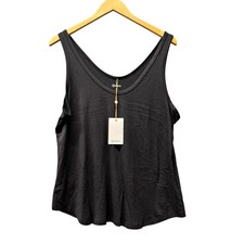 Quince Tank Womens L Cotton Modal Double Scoop Neck Black Sleeveless NEW picture