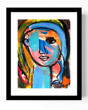Guajardo Art: Colorful Girl 11X8.5 Original Paper Neo Expressionism Handmade picture