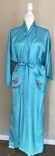 Vintage 60s Lyre Bird Kimono Robe Aqua Blue Red Embroidered Floral Women SZ Med picture