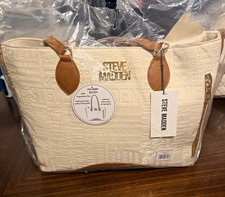NWT Steve Madden Bone Logo Embossed Tote Bag Zip Closure Gold Hardware w Pouch picture