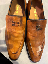 Miu Miu Brown Leather Slip-On Dress Loafers Logo EU 38 US 6 Italy picture