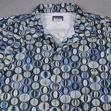 VTG Patagonia Inyo Rhythm Button Shirt Geometric Mens Large Blue Polyester Loop picture