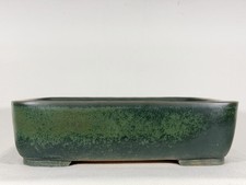 Preowned Japanese Tokoname Glazed Rectangular Bonsai Pot Syuhou- 13.75” x  10.5” picture