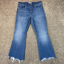 Madewell Cali Demi-Boot Jeans 29 Button Fly Raw Hem Medium Wash Blue Denim Chic picture