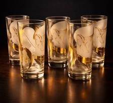 Set of 5 Vintage CULVER Calla Lily Highball Rocks Glasses 22K Gold Frosted MCM picture