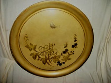 French Country Tole Tray Gold Silver Floral Butterfly Cottagecore Signed Vintage picture