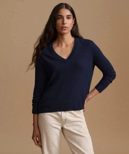 Jenni Kayne New Women's Flynn Cashmere V-Neck Dark Navy All Sizes Ships Free picture