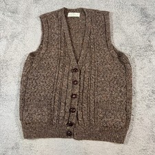 Quill's Woollen Market Ireland Men M Brown Cable Knit Wool Button Vest picture