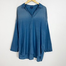 PureJill by J.Jill Blue Indigo Tunic Top Collared Boho Lightweight Sz Large Tall picture
