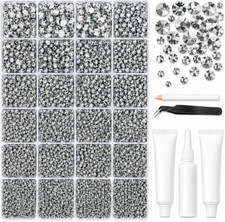 32000Pcs Clear Silver Rhinestones for Bedazzling Kit,Mix Sizes Silver Clear picture