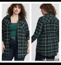 Torrid 2 Cotton Brushed Shacket Green/Black Logan Plaid Plus Size 18-20 NWOT picture