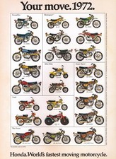 1972 HONDA MOTORCYCLE LINEUP SALES AD/ BROCHURE VINTAGE picture