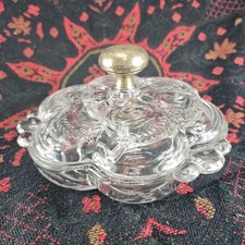 Vtg Duncan Miller Canterbury 3-Part Covered Candy Dish Cut Floral Monogram Knob picture