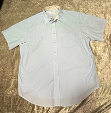 Roundtree & Yorke Casuals Mens XL Blue White Stripe Cotton Button-Up Pockets picture