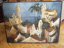 Vintage  Mid century MIXED MEDIA ABSTRACT BRUTALIST  MISSIONS PAINTING  MIRELLA picture