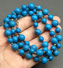 Wonderful Nishapur natural blue turquoise stone unique vintage beads necklace picture