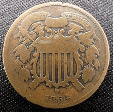 1864 SMALL MOTTO Two Cent Piece, VG+ “God Trust” Visible Extremely Rare Type 2c picture
