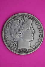 1913 D Barber Liberty Half Dollar Scarce Semi Key Date Silver Old Coin 0024 picture