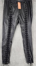 Shein SXY Pants Womens 3XL Black Faux Leather Lace Up High Waist Stretch Gothic picture