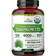 Zazzee USDA Organic Saw Palmetto 20:1 Extract, 6000 mg Strength, 120 Capsules picture