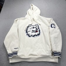 UConn Huskies Hoodie Mens Large White Mitchell Ness Retro Sweatshirt Sewn NCAA picture
